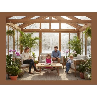 Set da giardino SELVANO 4 posti in alluminio effetto legno con cuscini beige e tavolino basso