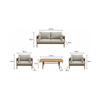 Set da giardino SELVANO 4 posti in alluminio effetto legno con cuscini beige e tavolino basso