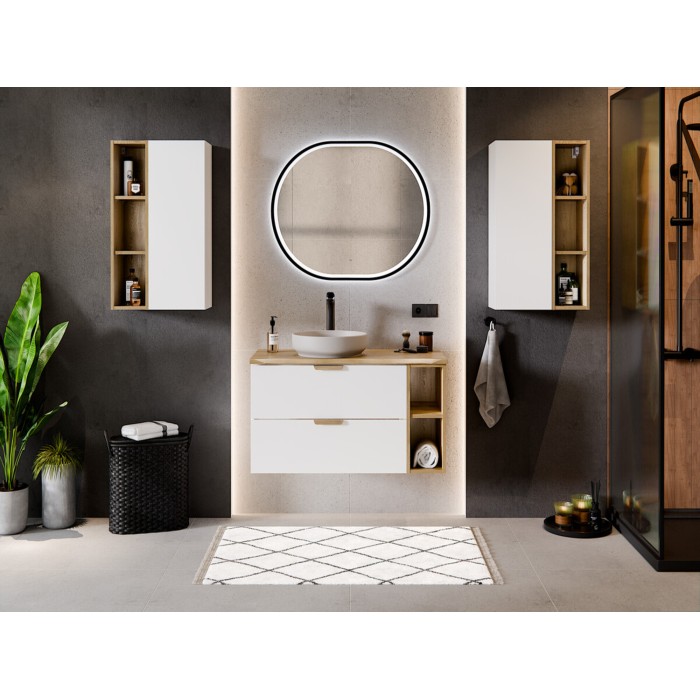 Plan pour vasque NATOURA 80,6 cm en MDF aspect chêne crémone avec bord naturel