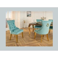 Lot de 2 chaises REGINA bleu turquoise en velours capitonné – Anneau et pieds dorés