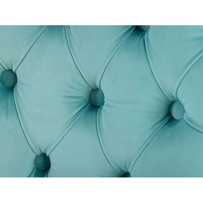 Zoom sur les détails de la chaise REGINA bleu turquoise et doré