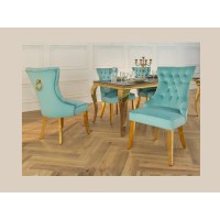 Chaise REGINA bleu turquoise et doré vue de dos