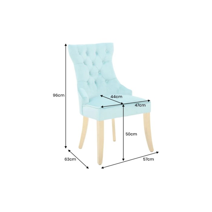 Chaise REGINA bleu turquoise et doré dimensions