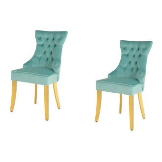 Lot de 2 chaises REGINA bleu turquoise et doré