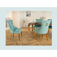 Chaise REGINA bleu turquoise et doré vue de côté