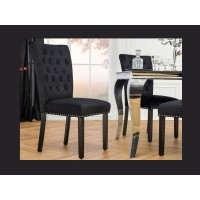 Lot de 2 chaises REGINA noires en velours capitonné – Clous argentés et pieds en bois d’hévéa