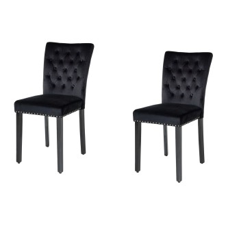 Lot de 2 chaises REGINA noires en velours capitonné – Clous argentés et pieds en bois d’hévéa