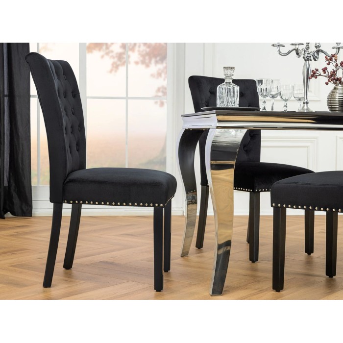 Chaise REGINA noire et argentée vue de côté