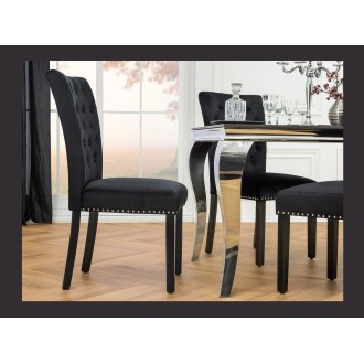 Lot de 2 chaises REGINA noires en velours capitonné – Clous argentés et pieds en bois d’hévéa
