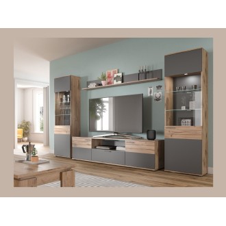 Mobile TV 2 ante e 1 cassetto – Grigio antracite e rovere chiaro – SELMA