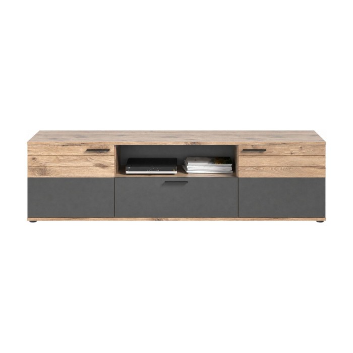 Mobile TV 2 ante e 1 cassetto – Grigio antracite e rovere chiaro – SELMA