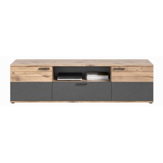 Mobile TV 2 ante e 1 cassetto – Grigio antracite e rovere chiaro – SELMA