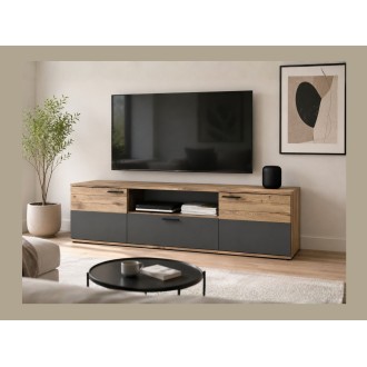 Mobile TV 2 ante e 1 cassetto – Grigio antracite e rovere chiaro – SELMA