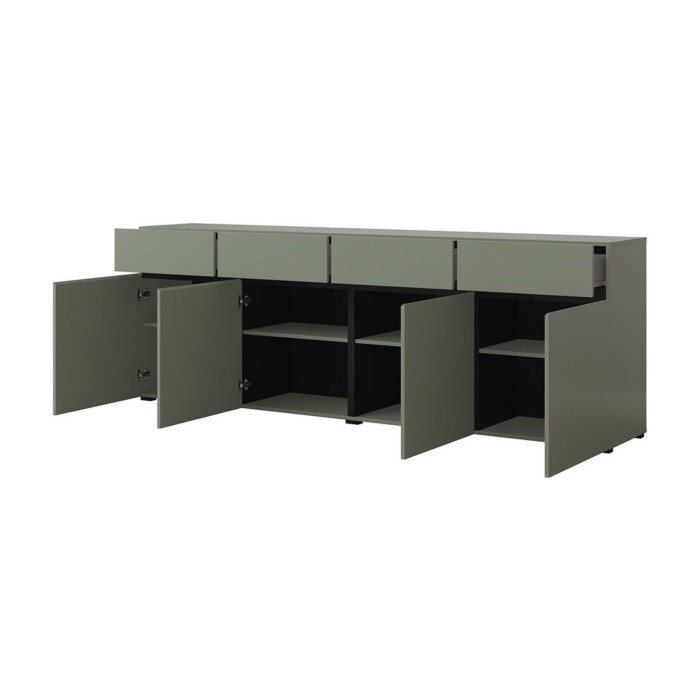 Buffet XL kleur saliegroen 225cm collectie HAVANA. Design dressoir met 4 deuren en 4 laden.