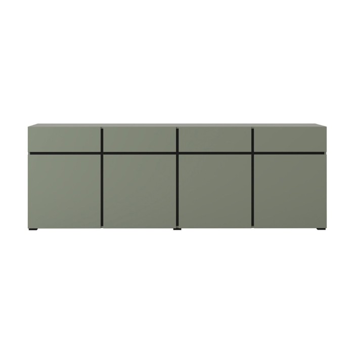 Buffet XL kleur saliegroen 225cm collectie HAVANA. Design dressoir met 4 deuren en 4 laden.