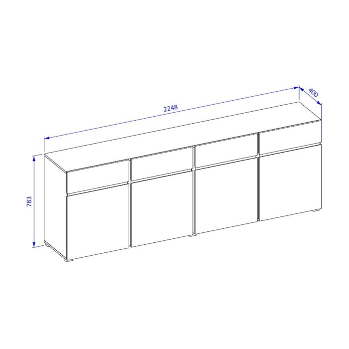 Buffet XL kleur saliegroen 225cm collectie HAVANA. Design dressoir met 4 deuren en 4 laden.