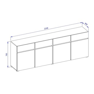 Buffet XL kleur saliegroen 225cm collectie HAVANA. Design dressoir met 4 deuren en 4 laden.