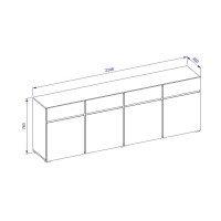 Buffet XL kleur saliegroen 225cm collectie HAVANA. Design dressoir met 4 deuren en 4 laden.
