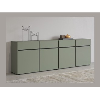 Buffet XL kleur saliegroen 225cm collectie HAVANA. Design dressoir met 4 deuren en 4 laden.
