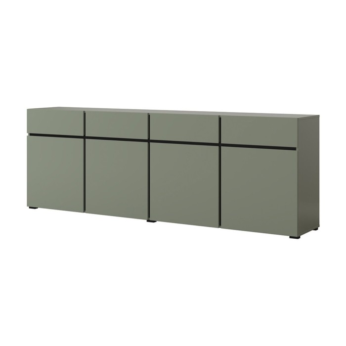 Buffet XL kleur saliegroen 225cm collectie HAVANA. Design dressoir met 4 deuren en 4 laden.