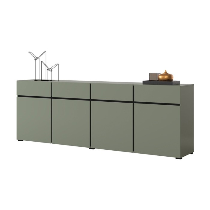 Buffet XL kleur saliegroen 225cm collectie HAVANA. Design dressoir met 4 deuren en 4 laden.
