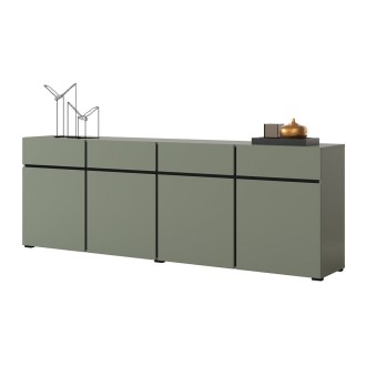 Buffet XL kleur saliegroen 225cm collectie HAVANA. Design dressoir met 4 deuren en 4 laden.