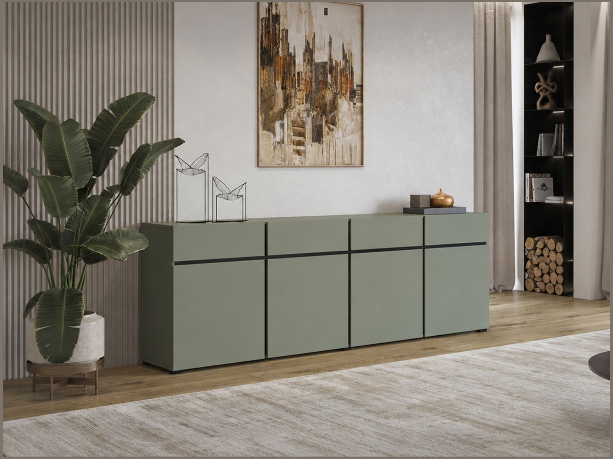 Buffet HAVANA vert sauge 225cm mis en situation