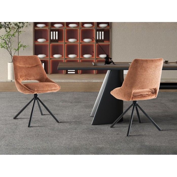 Lote de 2 sillas YUMENA - Tela color óxido - Patas de metal - Diseño compacto - Elegancia cálida y moderna