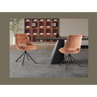 Lote de 2 sillas YUMENA - Tela color óxido - Patas de metal - Diseño compacto - Elegancia cálida y moderna