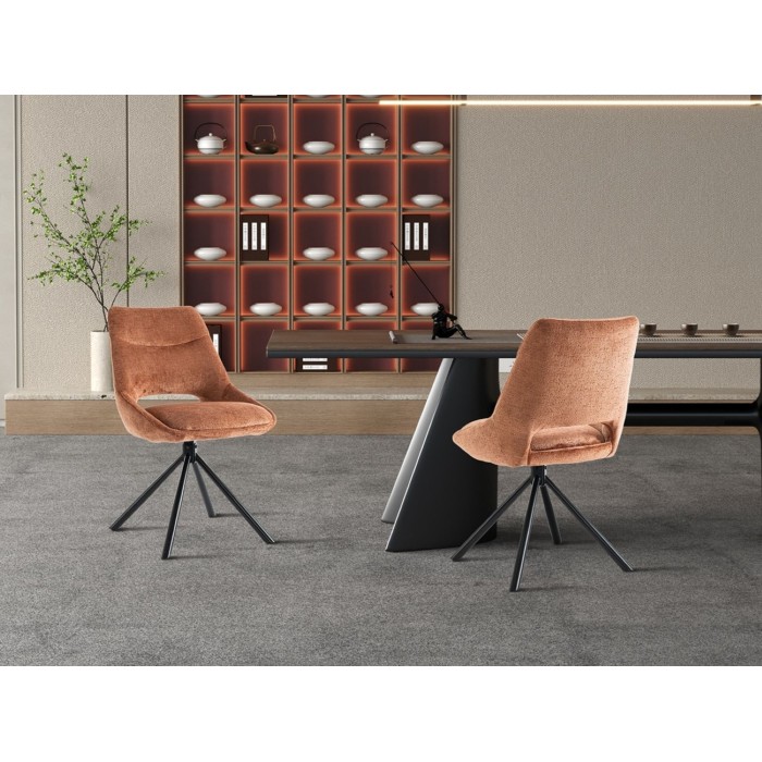 Lote de 2 sillas YUMENA - Tela color óxido - Patas de metal - Diseño compacto - Elegancia cálida y moderna