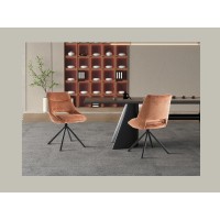 Lote de 2 sillas YUMENA - Tela color óxido - Patas de metal - Diseño compacto - Elegancia cálida y moderna