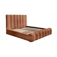 Bed met opbergruimte BADJA – Bouclé stof Terracota – 140x200 cm – Opklapbare lattenbodem – Luxe design