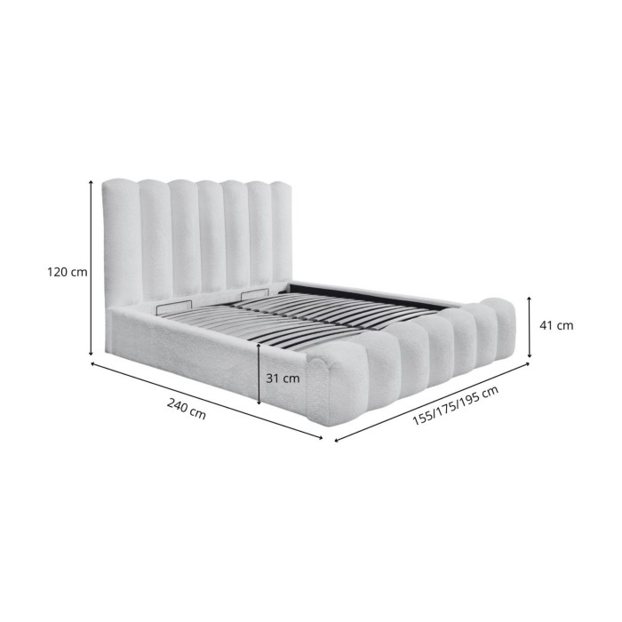 Bed met opbergruimte BADJA – Bouclé stof Terracota – 140x200 cm – Opklapbare lattenbodem – Luxe design