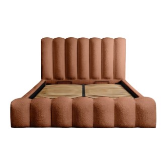 Bed met opbergruimte BADJA – Bouclé stof Terracota – 140x200 cm – Opklapbare lattenbodem – Luxe design