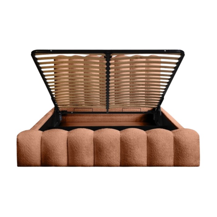 Lit coffre BADJA terracota 140x200cm vu de face avec coffre ouvert
