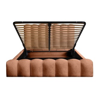 Bed met opbergruimte BADJA – Bouclé stof Terracota – 140x200 cm – Opklapbare lattenbodem – Luxe design