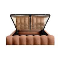 Bed met opbergruimte BADJA – Bouclé stof Terracota – 140x200 cm – Opklapbare lattenbodem – Luxe design