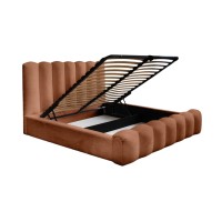 Bed met opbergruimte BADJA – Bouclé stof Terracota – 140x200 cm – Opklapbare lattenbodem – Luxe design