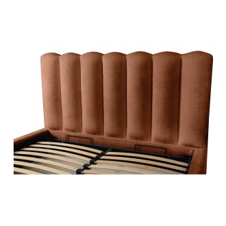 Bed met opbergruimte BADJA – Bouclé stof Terracota – 140x200 cm – Opklapbare lattenbodem – Luxe design
