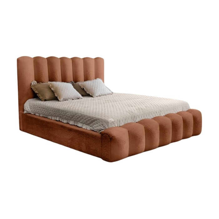 Bed met opbergruimte BADJA – Bouclé stof Terracota – 140x200 cm – Opklapbare lattenbodem – Luxe design