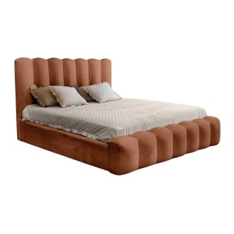 Bed met opbergruimte BADJA – Bouclé stof Terracota – 140x200 cm – Opklapbare lattenbodem – Luxe design
