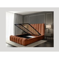 Bed met opbergruimte BADJA – Bouclé stof Terracota – 140x200 cm – Opklapbare lattenbodem – Luxe design