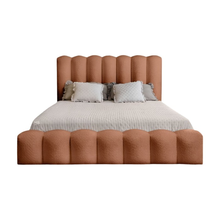 Bed met opbergruimte BADJA – Bouclé stof Terracota – 140x200 cm – Opklapbare lattenbodem – Luxe design