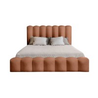 Bed met opbergruimte BADJA – Bouclé stof Terracota – 140x200 cm – Opklapbare lattenbodem – Luxe design