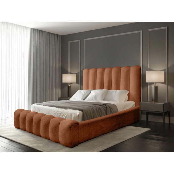 Bed met opbergruimte BADJA – Bouclé stof Terracota – 140x200 cm – Opklapbare lattenbodem – Luxe design