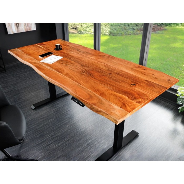 Bureau électrique haut de gamme ARKAYA 140 cm in massief acaciahout met natuurlijke rand - Verstelbare hoogte