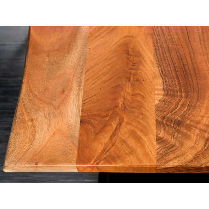 Zoom sur le coin du bureau ARKAYA 140cm en acacia réglable en hauteur