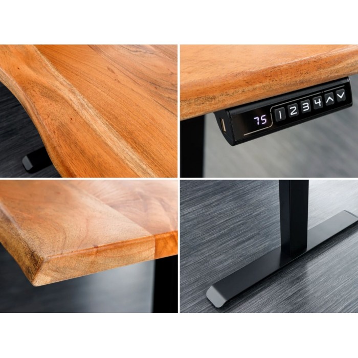 Zoom sur les détails du bureau ARKAYA 140cm en acacia réglable en hauteur
