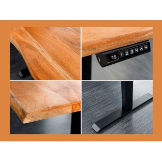 Zoom sur les détails du bureau ARKAYA 140cm en acacia réglable en hauteur