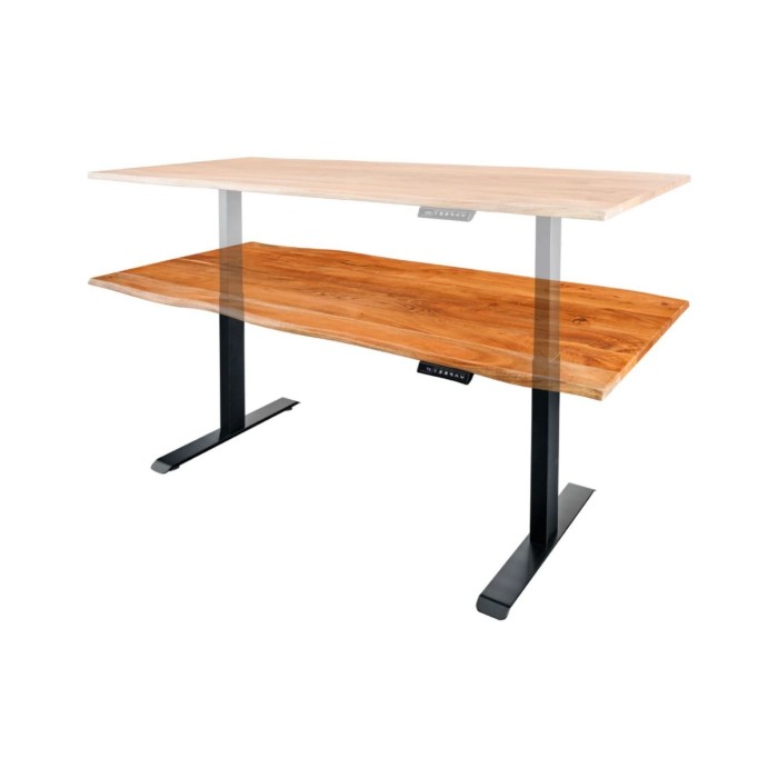 Zoom sur la réglabilité du bureau ARKAYA 140cm en acacia réglable en hauteur
